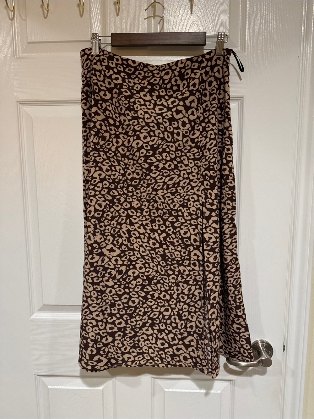 SHEIN Brown and Tan Leopard Print Midi Skirt